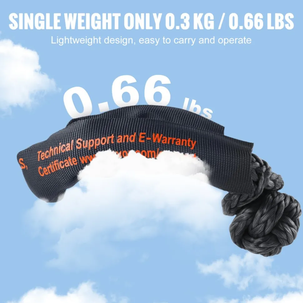 VEVOR Synthetic Soft Shackle, 1/2" x 22" (2 Pack) 44092 lbs (20 Ton) Breaking Strength Recovery Tow Shackles with Extra 2 Sleeves & Storage Bag for UTV, ATV, Trucks, Jeep, Off-Road Vehicles, Black