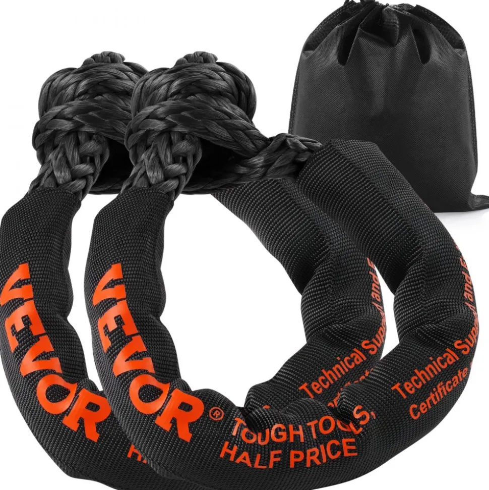 VEVOR Synthetic Soft Shackle, 1/2" x 22" (2 Pack) 44092 lbs (20 Ton) Breaking Strength Recovery Tow Shackles with Extra 2 Sleeves & Storage Bag for UTV, ATV, Trucks, Jeep, Off-Road Vehicles, Black