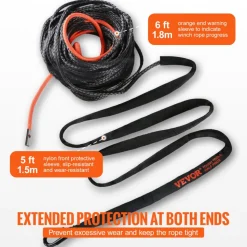 VEVOR Synthetic Winch Rope, 1/2 Inch x 92 Feet 32,000 lbs Synthetic Winch Line Cable Rope with Protective Sleeve + Forged Winch Hook + Pull Strap, Universal Fit for SUV, Large Off-Road Vehicle, Truck