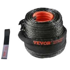 VEVOR Synthetic Winch Rope, 3/8 Inch x 85 Feet 26,500 lbs Synthetic Winch Line Cable Rope with Protective Sleeve + Forged Winch Hook + Pull Strap, Universal Fit for SUV, Large Off-Road Vehicle, Truck