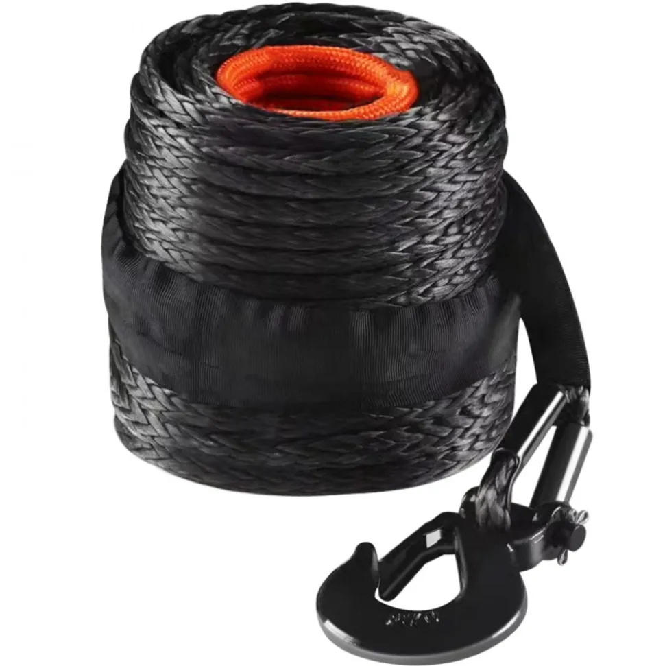 VEVOR Synthetic Winch Rope, 3/8 Inch x 85 Feet 26,500 lbs Synthetic Winch Line Cable Rope with Protective Sleeve + Forged Winch Hook + Pull Strap, Universal Fit for SUV, Large Off-Road Vehicle, Truck