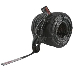 VEVOR Synthetic Winch Rope, 3/8 Inch x 100 Feet 26,500 lbs Synthetic Winch Line Cable Rope with Protective Sleeve + Forged Winch Hook + Pull Strap, Universal Fit for SUV, Large Off-Road Vehicle, Truck