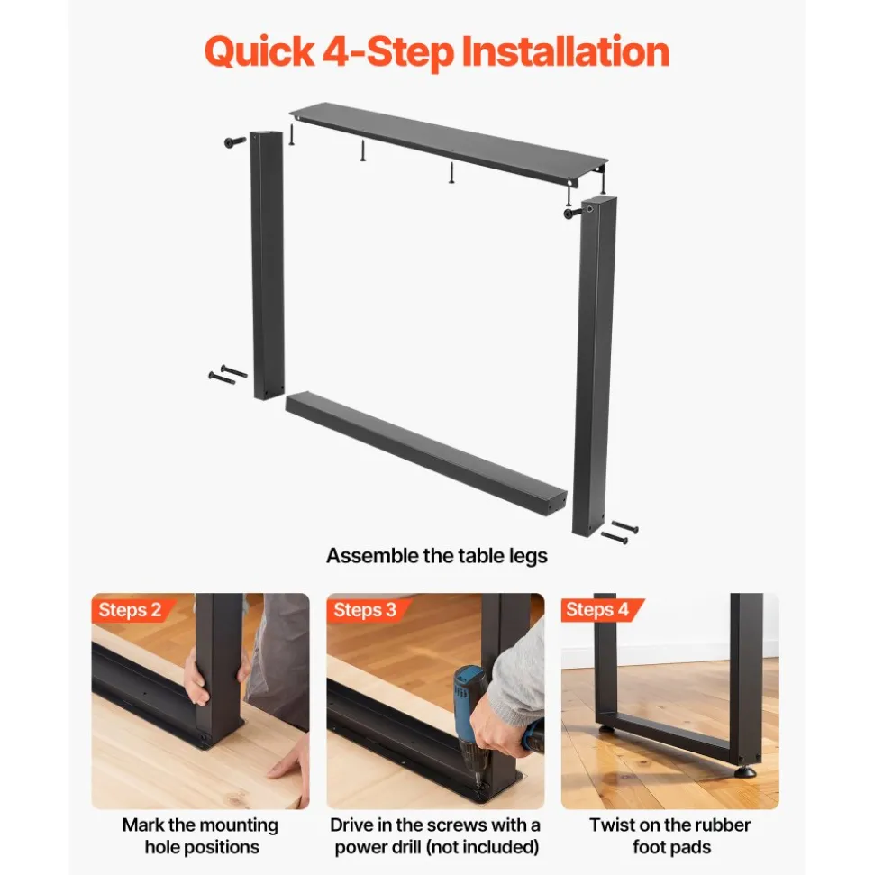 VEVOR Table Legs, 29.1" H x 17.7" W Square Steel Furniture Legs, Modular Design, Easy Assembly, 2204 lbs Max Load Heavy Duty, for Home Office Desk, Workbenches, Dinner Bar Tables, Set of 2, Black