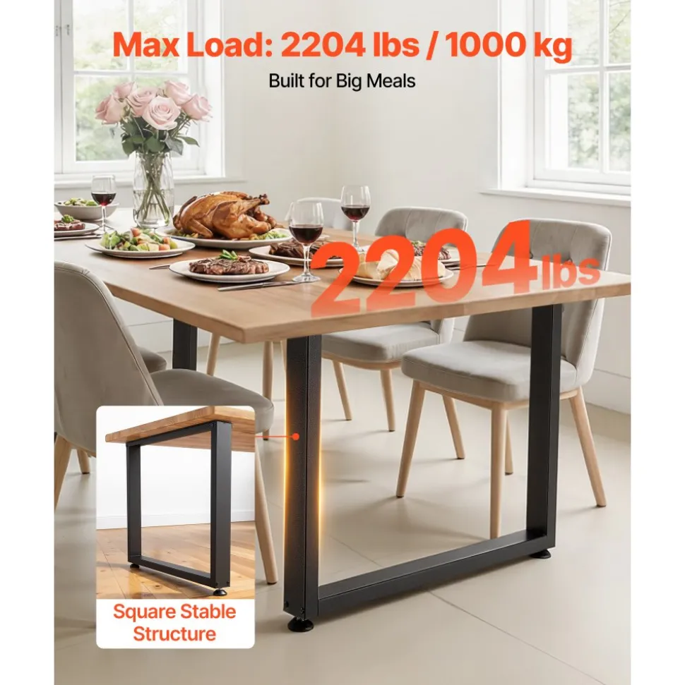VEVOR Table Legs, 29.1" H x 17.7" W Square Steel Furniture Legs, Modular Design, Easy Assembly, 2204 lbs Max Load Heavy Duty, for Home Office Desk, Workbenches, Dinner Bar Tables, Set of 2, Black