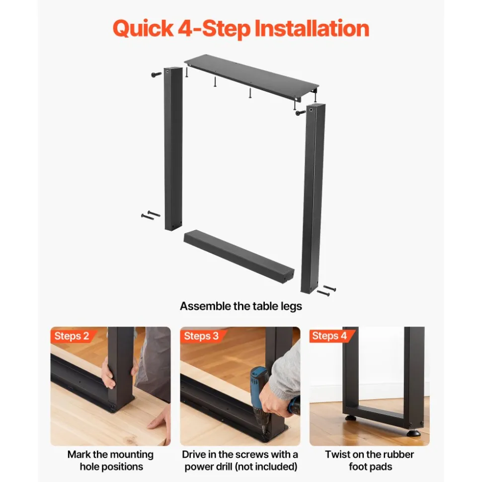 VEVOR Table Legs, 29.5" H x 23.6" W Square Steel Furniture Legs, Modular Design, Easy Assembly, 2204 lbs Max Load Heavy Duty, for Home Office Desk, Workbenches, Dinner Bar Tables, Set of 2, Black