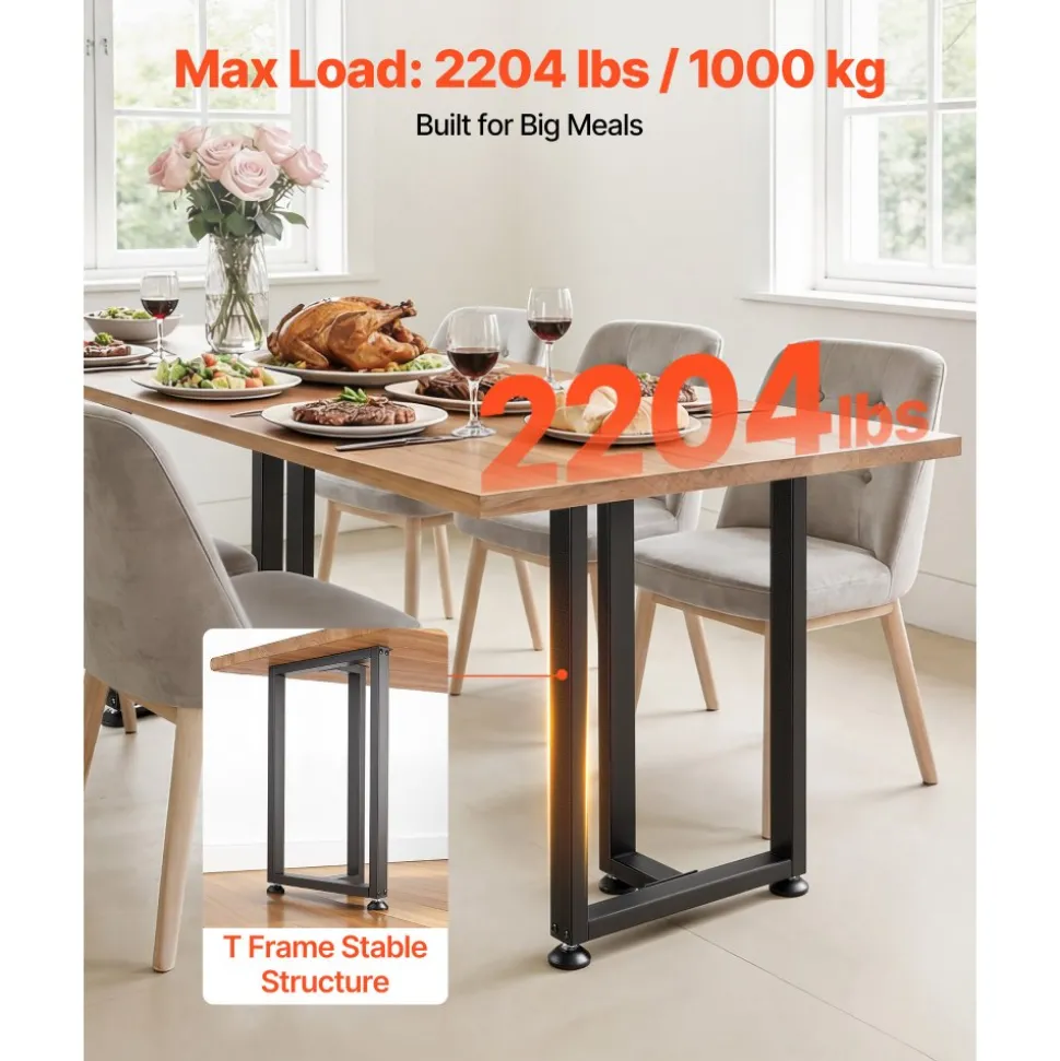 VEVOR Table Legs, 29.1" H x 17.7" W Square T Shape Steel Furniture Legs, Modular Design, Easy Assembly, 2204 lbs Max Load Heavy Duty, for Home Office Desk, Dinner Table, Workbenches, Set of 2, Black