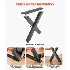 VEVOR Table Legs, 29.5" H x 31.1" W Steel Furniture Legs, Modular Design, Easy Assembly, 2204 lbs Max Load Heavy Duty, for Home Office Desk, Coffee Dinner Bar Tables, Workbench,2 PCS, X Frame, Black