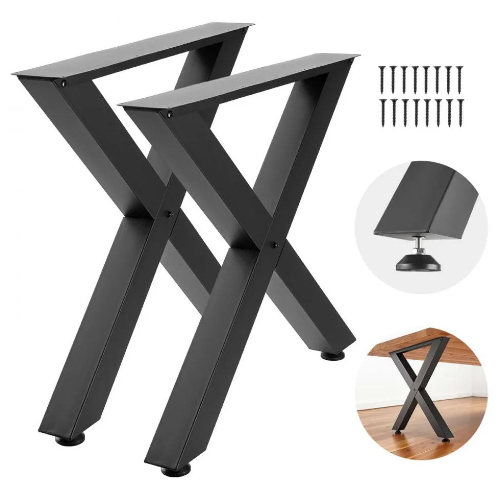 VEVOR Table Legs, 29.5" H x 31.1" W Steel Furniture Legs, Modular Design, Easy Assembly, 2204 lbs Max Load Heavy Duty, for Home Office Desk, Coffee Dinner Bar Tables, Workbench,2 PCS, X Frame, Black