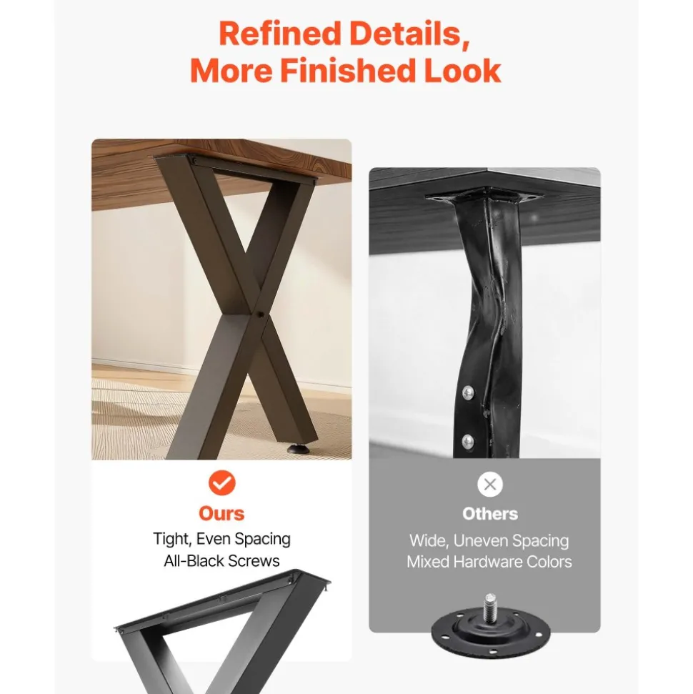 VEVOR Table Legs, 29.5" H x 31.1" W Steel Furniture Legs, Modular Design, Easy Assembly, 2204 lbs Max Load Heavy Duty, for Home Office Desk, Coffee Dinner Bar Tables, Workbench,2 PCS, X Frame, Black