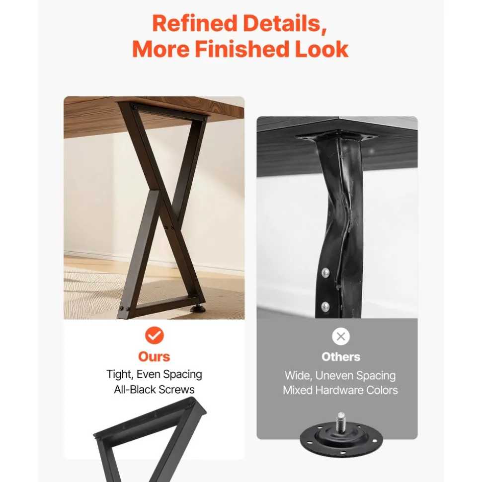 VEVOR Table Legs, 29.1" H x 24" W Steel Furniture Legs, 2204 lbs Max Load Heavy Duty, Easy Installation, Sturdy & Stable for Home Office Desk DIY, Coffee Dinner Bar Tables, Workbench,Set of 2, Black