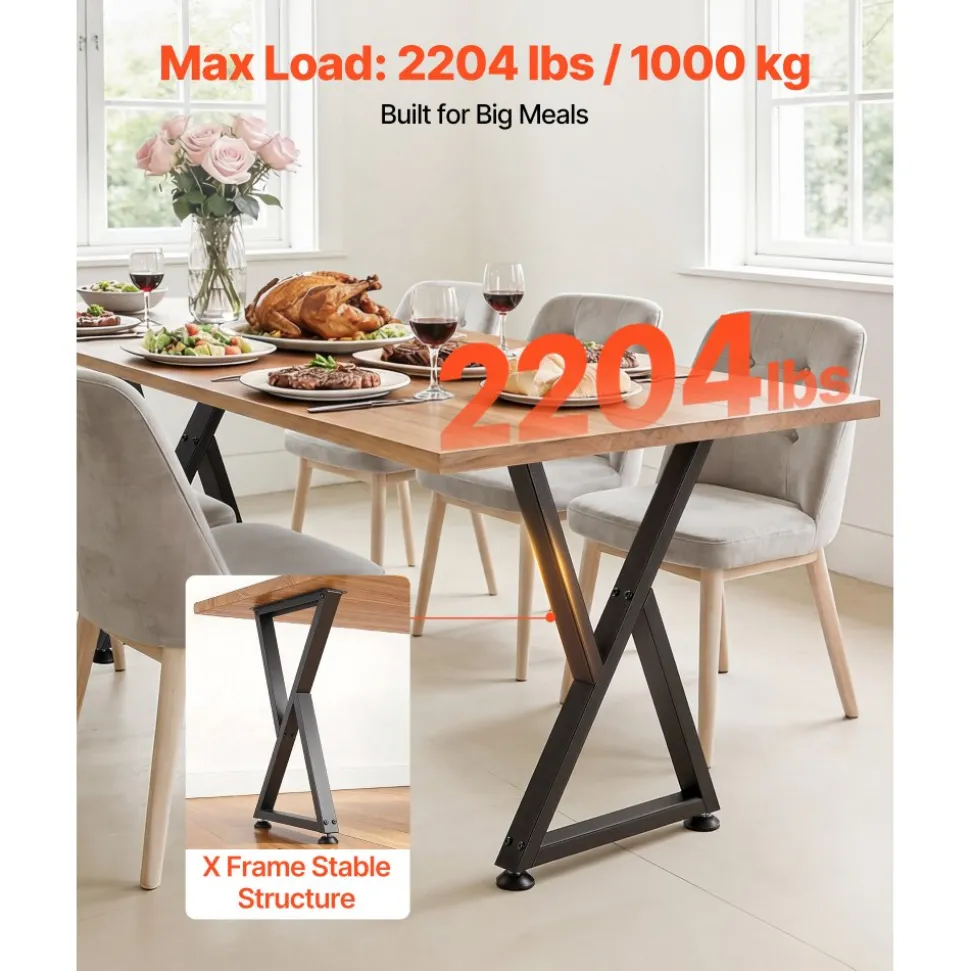 VEVOR Table Legs, 29.1" H x 24" W Steel Furniture Legs, 2204 lbs Max Load Heavy Duty, Easy Installation, Sturdy & Stable for Home Office Desk DIY, Coffee Dinner Bar Tables, Workbench,Set of 2, Black