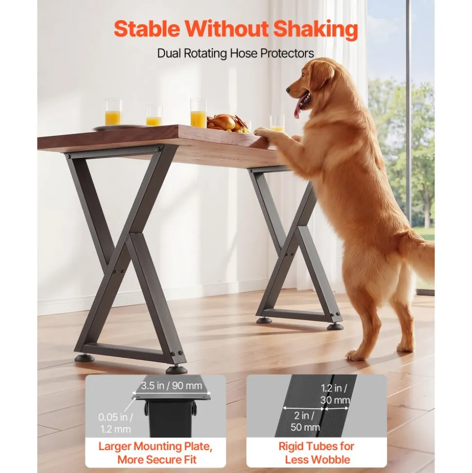 VEVOR Table Legs, 29.1" H x 24" W Steel Furniture Legs, 2204 lbs Max Load Heavy Duty, Easy Installation, Sturdy & Stable for Home Office Desk DIY, Coffee Dinner Bar Tables, Workbench,Set of 2, Black