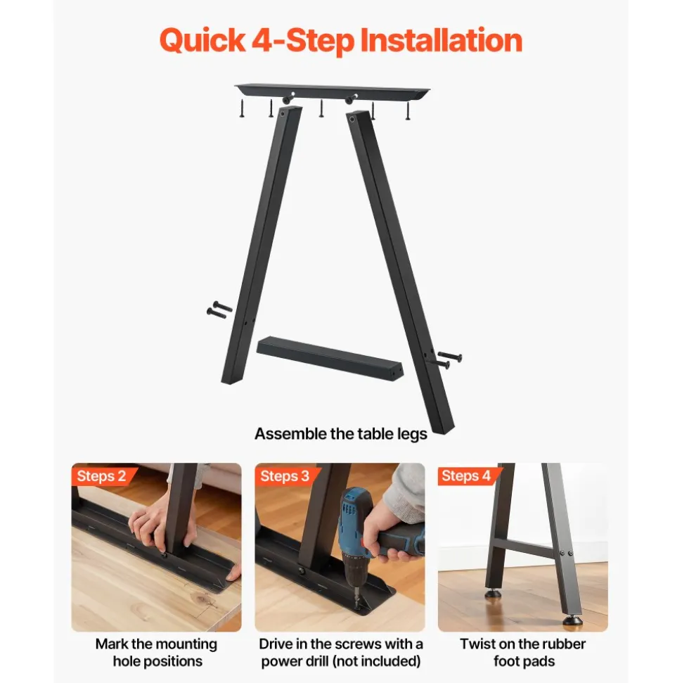 VEVOR Table Legs, 29.1" H x 21.7" W Trapezoid Steel Furniture Legs, Modular Design, Easy Assembly, 2204 lbs Max Load Heavy Duty, Ideal for Home Office Desk, Coffee Dinner Bar Tables,Set of 2, Black