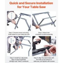 VEVOR Table Saw Folding Stand, 350 lbs / 158.76 kg Load Capacity, Portable Compact Table Saw Stand, Heavy Duty Construction, Easy Storage, Foldable Design, Universal for Most Brands of Table Saws