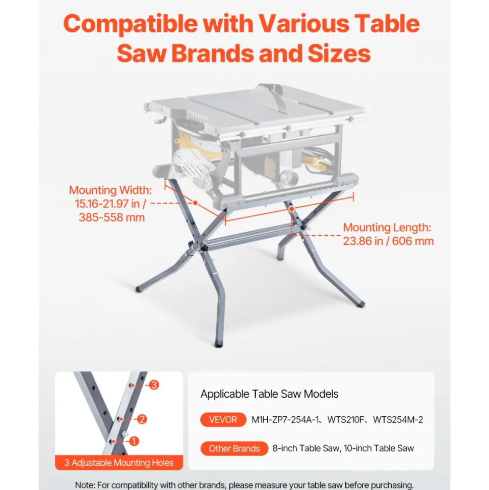 VEVOR Table Saw Folding Stand, 350 lbs / 158.76 kg Load Capacity, Portable Compact Table Saw Stand, Heavy Duty Construction, Easy Storage, Foldable Design, Universal for Most Brands of Table Saws