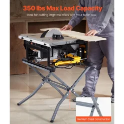 VEVOR Table Saw Folding Stand, 350 lbs / 158.76 kg Load Capacity, Portable Compact Table Saw Stand, Heavy Duty Construction, Easy Storage, Foldable Design, Universal for Most Brands of Table Saws