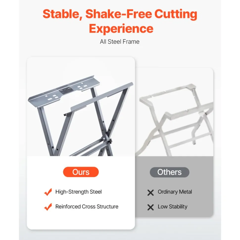 VEVOR Table Saw Folding Stand, 350 lbs / 158.76 kg Load Capacity, Portable Compact Table Saw Stand, Heavy Duty Construction, Easy Storage, Foldable Design, Universal for Most Brands of Table Saws