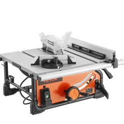 VEVOR Table Saw for Jobsite, 10-inch 15-Amp, 25-in Max Rip Capacity, Cutting Speed up to 4500RPM, 40T Blade, Portable Compact Tablesaw with Sliding Miter Gauge for DIY Woodworking and Furniture Making