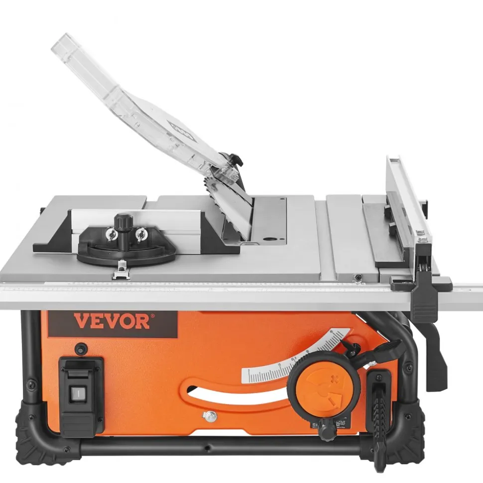 VEVOR Table Saw for Jobsite, 10-inch 15-Amp, 25-in Max Rip Capacity, Cutting Speed up to 4500RPM, 40T Blade, Portable Compact Tablesaw with Sliding Miter Gauge for DIY Woodworking and Furniture Making