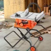 VEVOR Table Saw with Stand, 10-inch 15-Amp, Max Rip 25-in, Speed to 5000RPM, 40T Blade, Compact Portable Jobsite Saw with Sliding Miter for Wood & Furniture Crafting