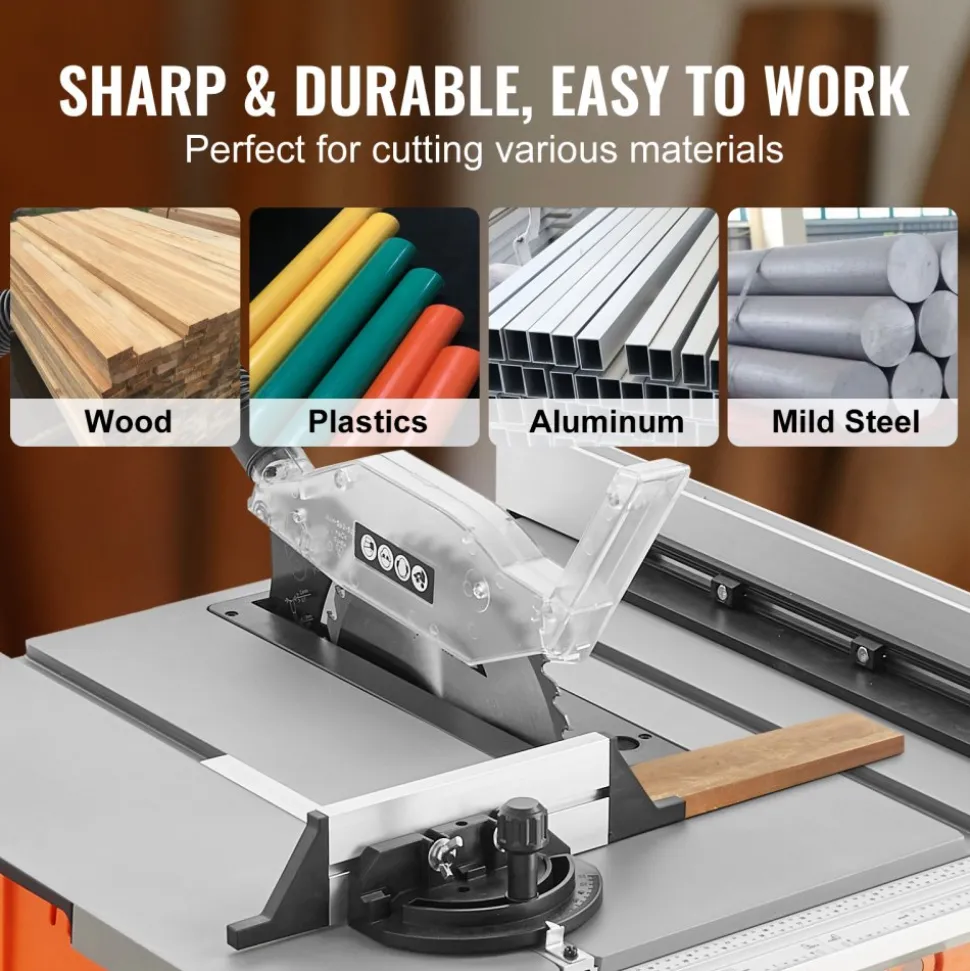 VEVOR Table Saw with Stand, 10-inch 15-Amp, Max Rip 25-in, Speed to 5000RPM, 40T Blade, Compact Portable Jobsite Saw with Sliding Miter for Wood & Furniture Crafting