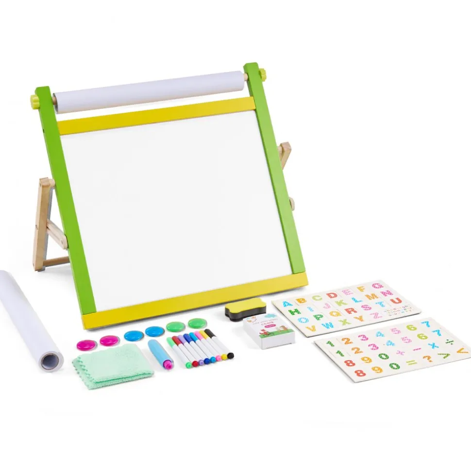 VEVOR Tabletop Art Easel for Kids, 3-in-1 Wooden Double-Sided Kid's Art Easel with Magnetic Whiteboard, Chalkboard, Paper Roll, Foldable Portable Drawing Board with Painting Accessories for Boys Girls