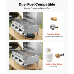 VEVOR Tabletop Gas Grill, 3-Burner Stainless Steel Portable Propane Grill, with Built-in Thermometer, Travel Locks, Weatherproof Lid, 22,500 BTU Total, for Outdoor Cooking, Patio, Party, Camping, RV