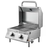 VEVOR Tabletop Gas Grill, 2-Burner Stainless Steel Portable Propane Grill, with Built-in Thermometer, Travel Locks, Weatherproof Lid, 15,000 BTU Total, for Outdoor Cooking, Patio, Party, Camping, RV