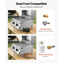 VEVOR Tabletop Gas Grill, 2-Burner Stainless Steel Portable Propane Grill, with Built-in Thermometer, Travel Locks, Weatherproof Lid, 15,000 BTU Total, for Outdoor Cooking, Patio, Party, Camping, RV