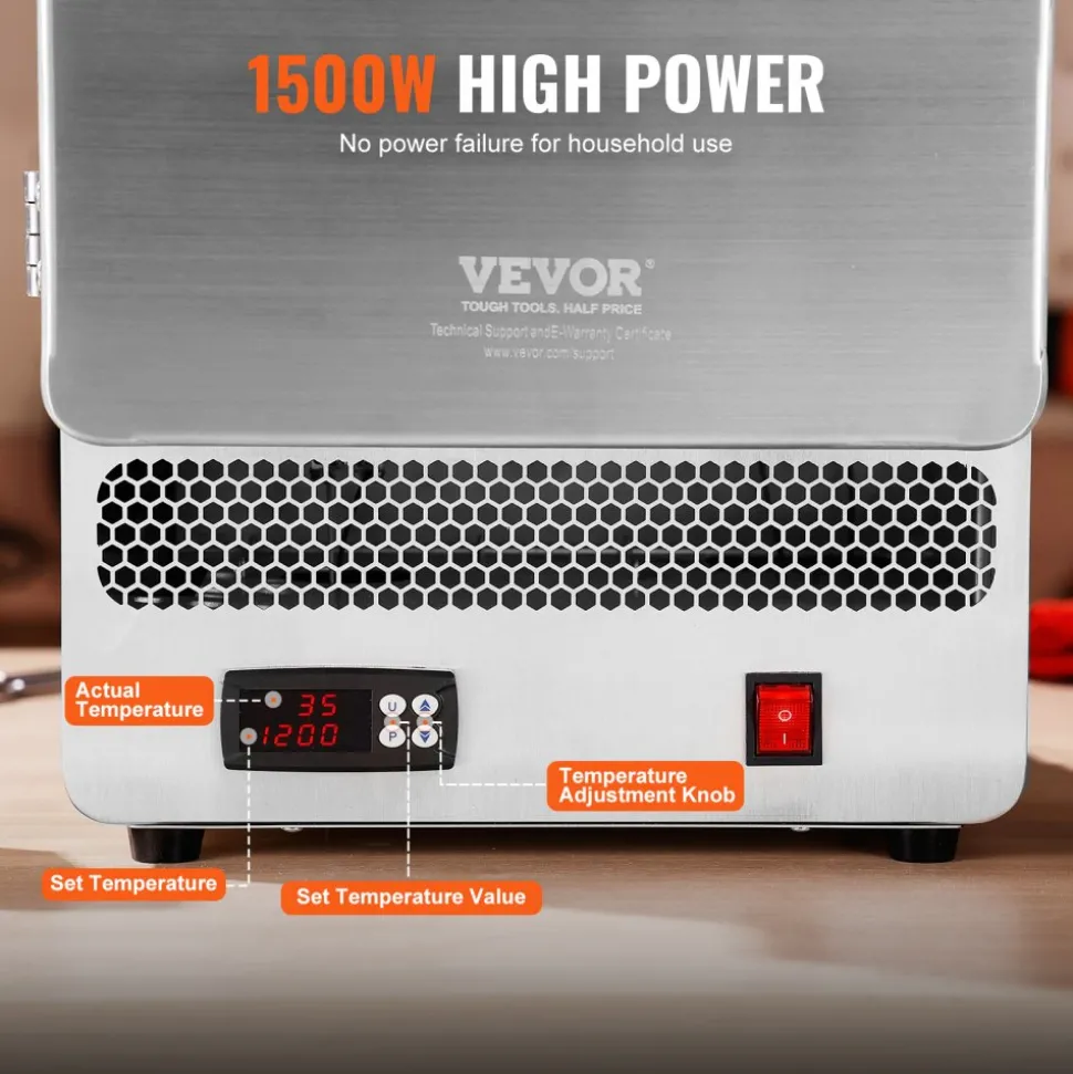 VEVOR Tabletop Kiln Melter, 1500W Electric Kiln, 2192℉ Max Temperature, Stainless Steel, Programmable Gold Melting Furnace for Wax Casting, Clay DIY, Metal Tempering, Glazing on Pottery, Silver