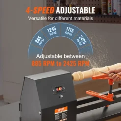 VEVOR Tabletop Wood Lathe, Dimensions 14x40 inches, Motor Power 0.5 HP 370W, Features Variable Speeds 885/1245/1715/2425 RPM, Includes Chisels, Faceplate, Plastic Handle, Hex Wrench, Ideal for Craf