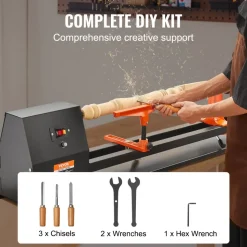VEVOR Tabletop Wood Lathe, Dimensions 14x40 inches, Motor Power 0.5 HP 370W, Features Variable Speeds 885/1245/1715/2425 RPM, Includes Chisels, Faceplate, Plastic Handle, Hex Wrench, Ideal for Craf
