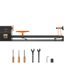 VEVOR Tabletop Wood Lathe, Dimensions 14x40 inches, Motor Power 0.5 HP 370W, Features Variable Speeds 885/1245/1715/2425 RPM, Includes Chisels, Faceplate, Plastic Handle, Hex Wrench, Ideal for Craf