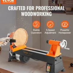 VEVOR Tabletop Wood Lathe, Dimensions 10x18 inches, Motor Strength 0.5 HP 370W, Offers Wood Crafting with 5 Adjustable Speeds ranging from 780 to 3840 RPM, Includes Rod Injection, Wrenches, Facepla