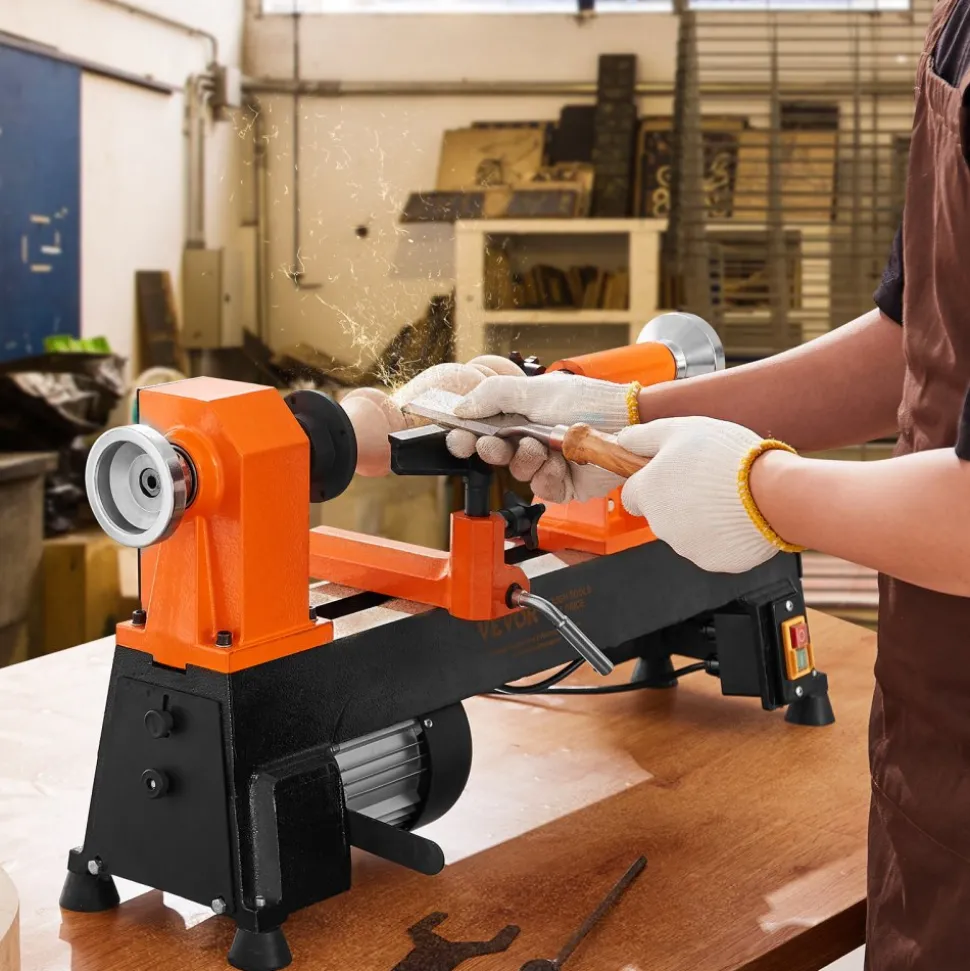 VEVOR Tabletop Wood Lathe, Dimensions 10x18 inches, Motor Strength 0.5 HP 370W, Offers Wood Crafting with 5 Adjustable Speeds ranging from 780 to 3840 RPM, Includes Rod Injection, Wrenches, Facepla