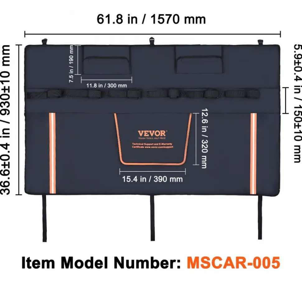 VEVOR Tailgate Bike Pad, 62" Truck Tailgate Pad Carry 6 Mountain Bikes, Tailgate Protection Pad with Reflective Strips and Tool Pockets, Tailgate Pad with Rear Camera Opening for Pickup Trucks