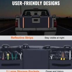 VEVOR Tailgate Bike Pad, 53" Truck Tailgate Pad Carry 5 Mountain Bikes, Tailgate Protection Pad with Reflective Strips and Tool Pockets, Tailgate Pad with Camera Opening for Mid-Size Pickup Trucks