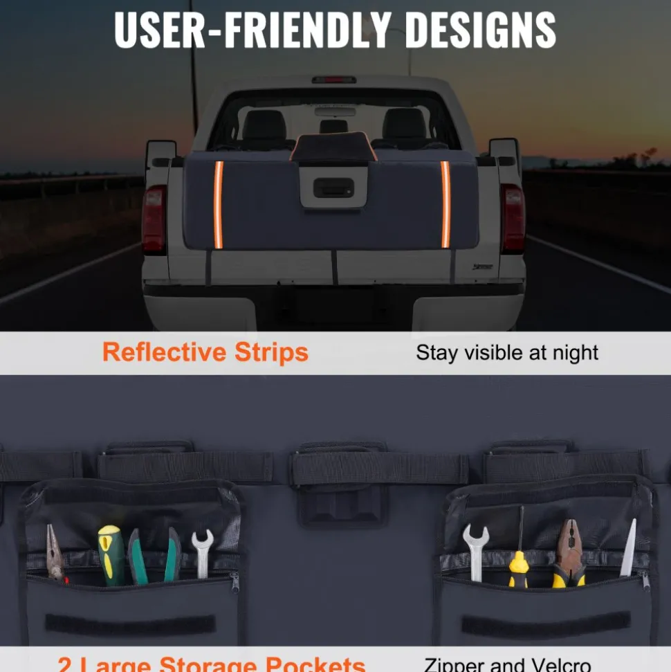 VEVOR Tailgate Bike Pad, 53" Truck Tailgate Pad Carry 5 Mountain Bikes, Upgraded Grooves Tailgate Protection Pad with Reflective Strips and Tool Pockets, with Camera Opening for Mid-Size Pickup Trucks
