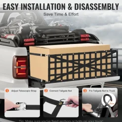 VEVOR Tailgate Net, 54 in x 18 in, Heavy Duty Cargo Net for Truck Bed with 4 Adjustable Telescopic Straps, Cross-reinforced Design, Extendable & Durable, Suitable for Pickup, Truck, Trailer, Jeep, SUV