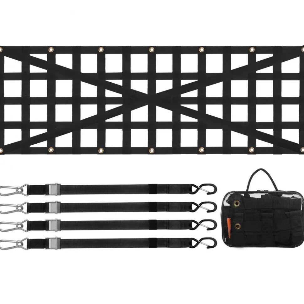 VEVOR Tailgate Net, 54 in x 18 in, Heavy Duty Cargo Net for Truck Bed with 4 Adjustable Telescopic Straps, Cross-reinforced Design, Extendable & Durable, Suitable for Pickup, Truck, Trailer, Jeep, SUV