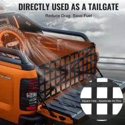 VEVOR Tailgate Net, 54 in x 18 in, Heavy Duty Cargo Net for Truck Bed with 4 Adjustable Telescopic Straps, Cross-reinforced Design, Extendable & Durable, Suitable for Pickup, Truck, Trailer, Jeep, SUV