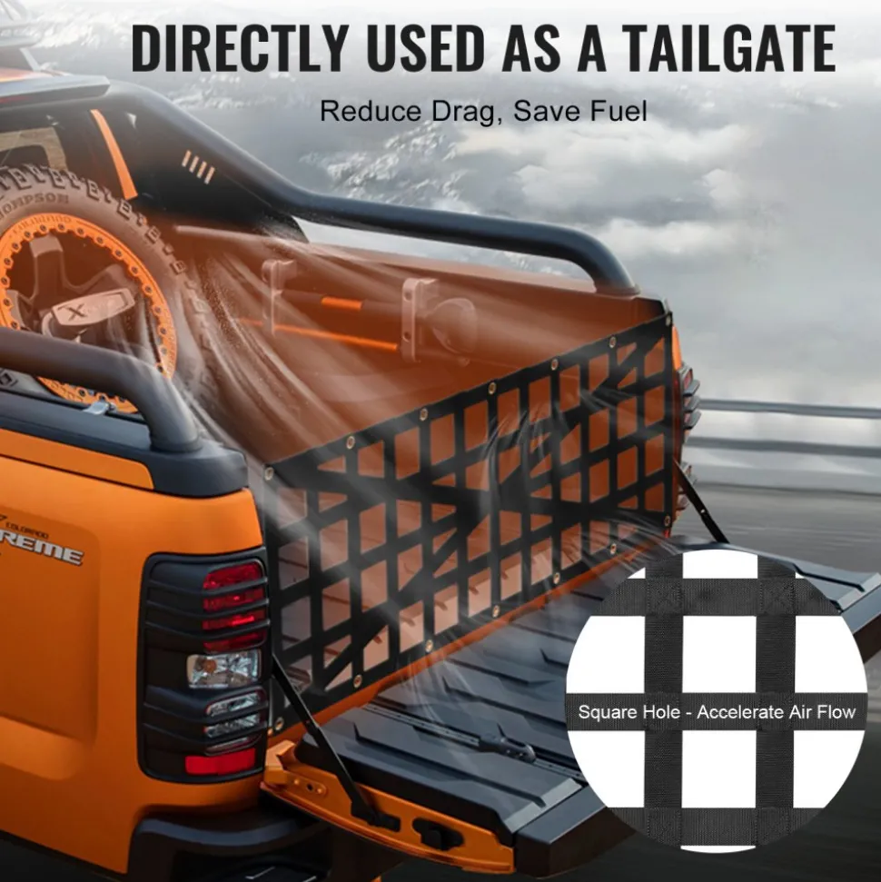 VEVOR Tailgate Net, 54 in x 18 in, Heavy Duty Cargo Net for Truck Bed with 4 Adjustable Telescopic Straps, Cross-reinforced Design, Extendable & Durable, Suitable for Pickup, Truck, Trailer, Jeep, SUV