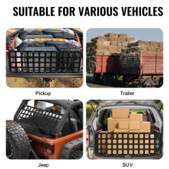 VEVOR Tailgate Net, 54 in x 18 in, Heavy Duty Cargo Net for Truck Bed with 4 Adjustable Telescopic Straps, Extendable & Durable, Flexible Adjustment, Suitable for Pickup, Trailer, Truck, Jeep, SUV