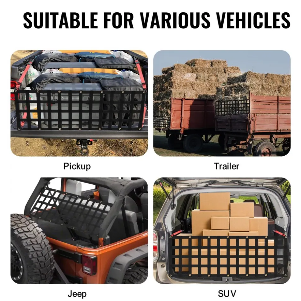 VEVOR Tailgate Net, 54 in x 18 in, Heavy Duty Cargo Net for Truck Bed with 4 Adjustable Telescopic Straps, Extendable & Durable, Flexible Adjustment, Suitable for Pickup, Trailer, Truck, Jeep, SUV