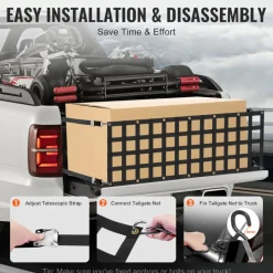 VEVOR Tailgate Net, 60 in x 18 in, Heavy Duty Cargo Net for Truck Bed with 4 Adjustable Telescopic Straps, Extendable & Durable, Flexible Adjustment, Suitable for Pickup, Trailer, Truck, Jeep, SUV