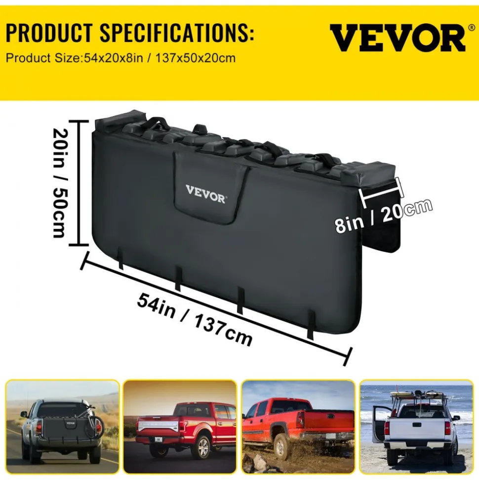 VEVOR Tailgate Pad, 54" Wide Pickup Truck Tailgate Bike Pad, Bike Tailgate Protection Cover Carries up to 5 Bikes, Truck Bed Bike Pad with PVC Outer Layer, Tool Pocket and Straps