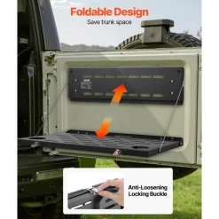 VEVOR Tailgate Table for 2021-2026 Ford Bronco 4 Door Hardtops (Exclude Bronco Sport), Foldable Molle Panel Drop Down Table, Rear Door Cargo Storage Rack Shelf Luggage Holder Carrier