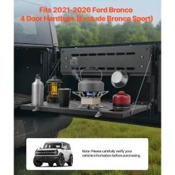 VEVOR Tailgate Table for 2021-2026 Ford Bronco 4 Door Hardtops (Exclude Bronco Sport), Foldable Molle Panel Drop Down Table, Rear Door Cargo Storage Rack Shelf Luggage Holder Carrier