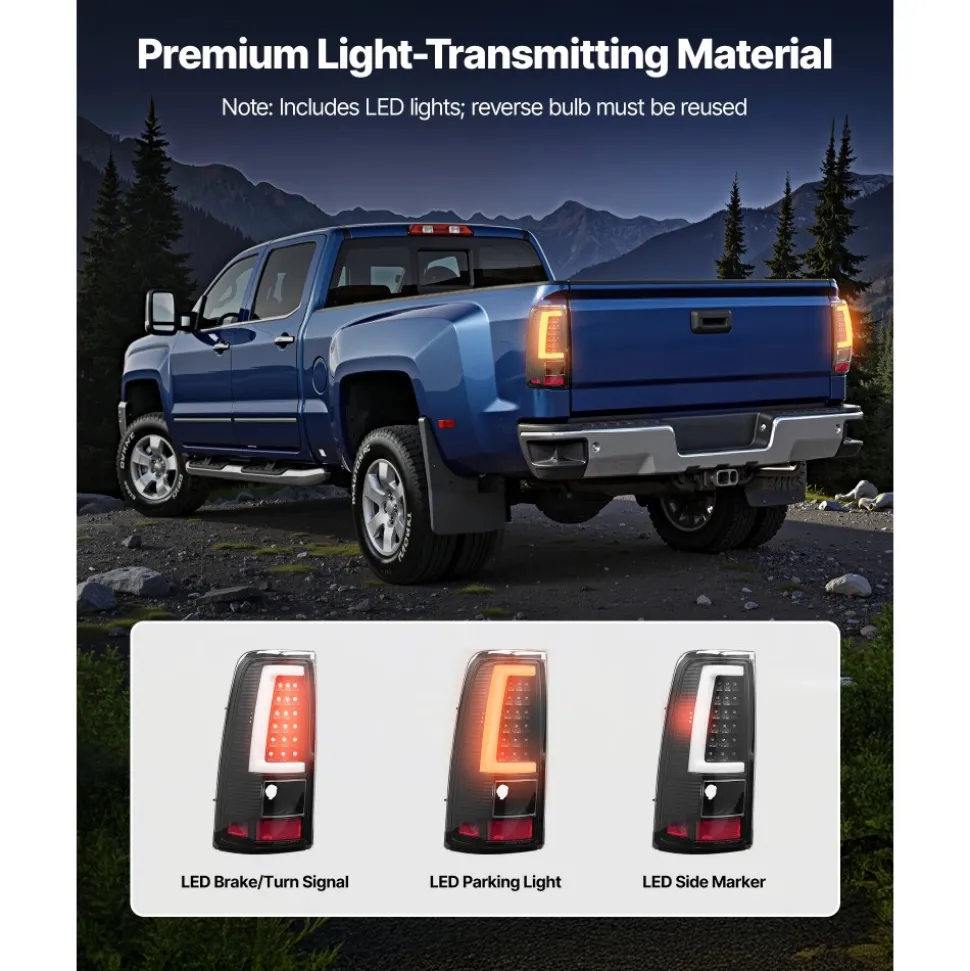 VEVOR Tail Light Assembly Compatible with 2003-2006 Chevy Silverado 1500 1500 HD 2500 2500 HD 3500, 2007-2007 Chevy Classic, 2PCS Driver & Passenger Side LED Taillight Brake Lamps with Bulbs, Black