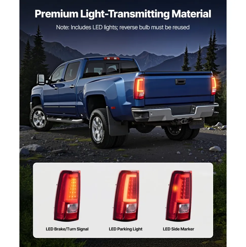 VEVOR Tail Light Assembly Compatible with 2003-2006 Chevy Silverado 1500 1500 HD 2500 2500 HD 3500, 2007-2007 Chevy Classic, 2PCS Driver & Passenger Side LED Taillight Brake Lamps with Bulbs, Red